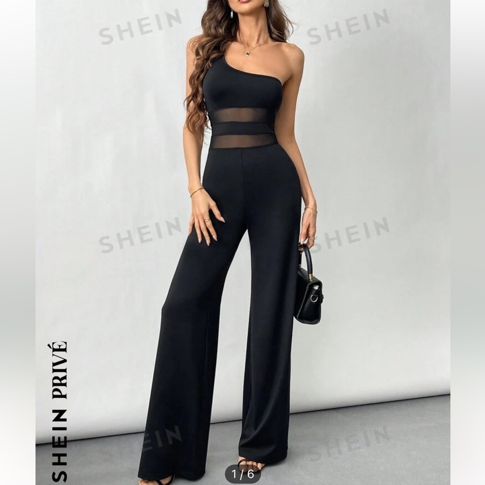 Sexy Black SHEIN Jumpsuit with Mesh Cut Outs, Size M/6
